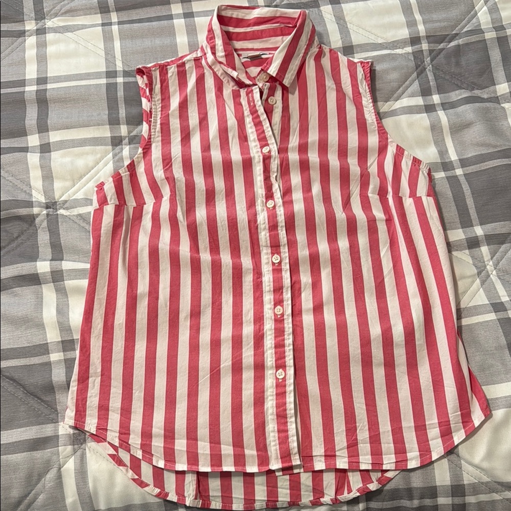 J. Crew Coral and White Striped Shirt